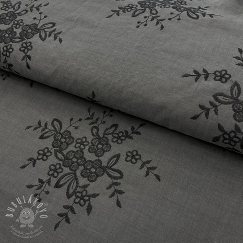 Bavlněná látka Embroidery Bouquet grey