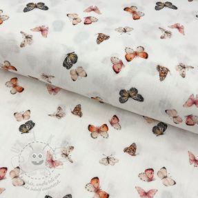 Dvojitá gázovina/mušelín Butterflies white digital print