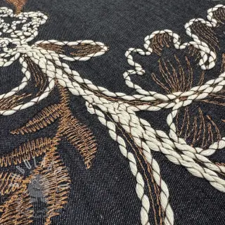 Bavlněná látka JEANS Embroidery leaves black