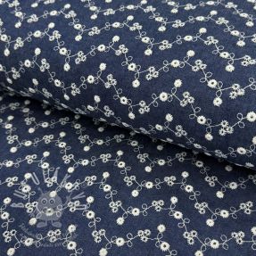 Bavlněná látka JEANS Embroidery dark blue