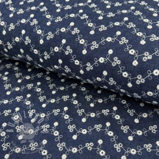 Bavlněná látka JEANS Embroidery dark blue