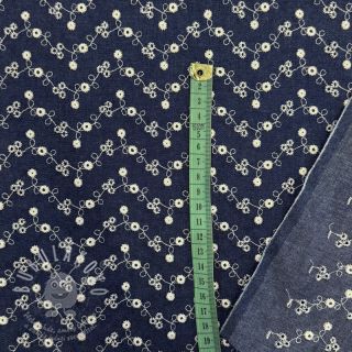 Bavlněná látka JEANS Embroidery dark blue