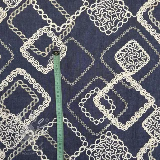 Bavlněná látka JEANS EMBROIDERY Square dark blue