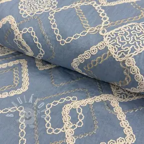 Bavlněná látka JEANS EMBROIDERY Square light blue