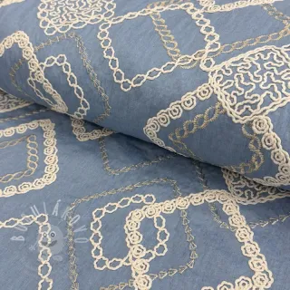 Bavlněná látka JEANS EMBROIDERY Square light blue
