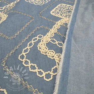 Bavlněná látka JEANS EMBROIDERY Square light blue