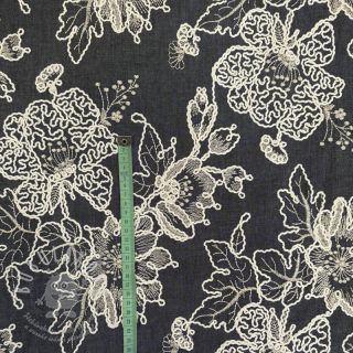 Bavlněná látka JEANS EMBROIDERY Bouquet black