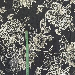 Bavlněná látka JEANS EMBROIDERY Bouquet black