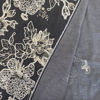 Bavlněná látka JEANS EMBROIDERY Bouquet black