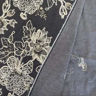 Bavlněná látka JEANS EMBROIDERY Bouquet black