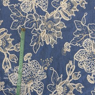 Bavlněná látka JEANS EMBROIDERY Bouquet blue