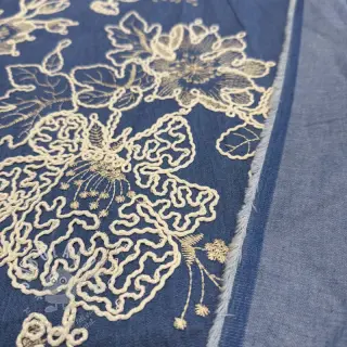 Bavlněná látka JEANS EMBROIDERY Bouquet blue