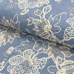 Bavlněná látka JEANS EMBROIDERY Bouquet light blue