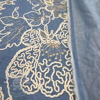 Bavlněná látka JEANS EMBROIDERY Bouquet light blue