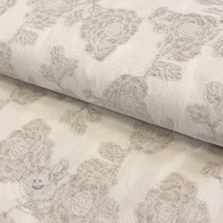 Bavlněná látka se lnem JACQUARD Peony flowers