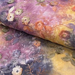 Bavlněná látka TIE DYE EMBROIDERY Poppy design E
