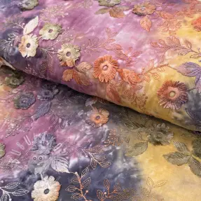 Bavlněná látka TIE DYE EMBROIDERY Poppy design E