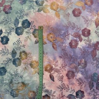Bavlněná látka TIE DYE EMBROIDERY Poppy design C