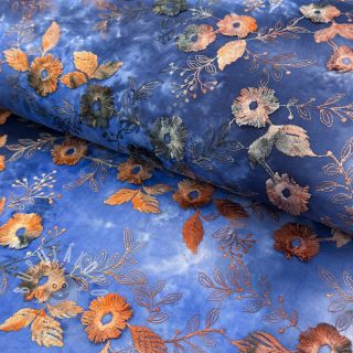 Bavlněná látka TIE DYE EMBROIDERY Poppy design D