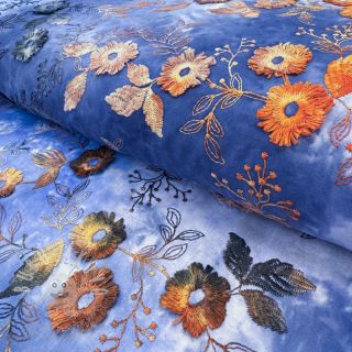 Bavlněná látka TIE DYE EMBROIDERY Poppy design D