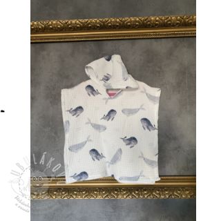 Bavlna s vaflovou vazbou Whales digital print