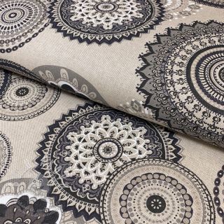 Dekorační látka Linenlook Geometric mandala anthracite