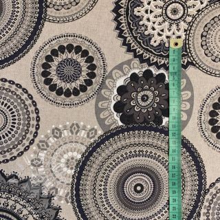 Dekorační látka Linenlook Geometric mandala anthracite