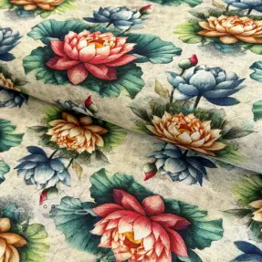 Viskóza se lnem Clover design D digital print