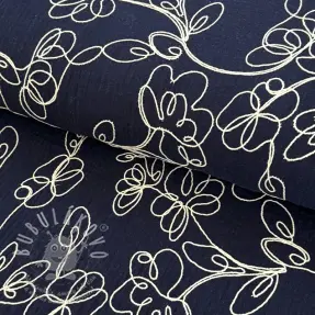 Dvojitá gázovina/mušelín EMBROIDERY Climbing flowers navy