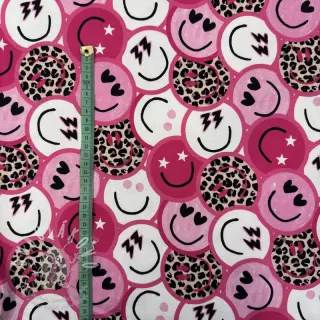 Teplákovina Happy faces pink digital print