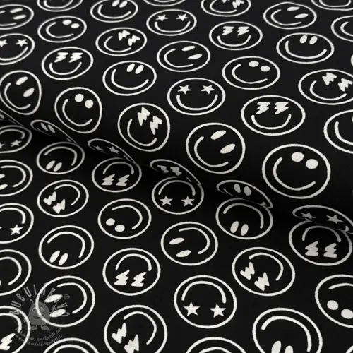 Levně Úplet Happy faces black digital print