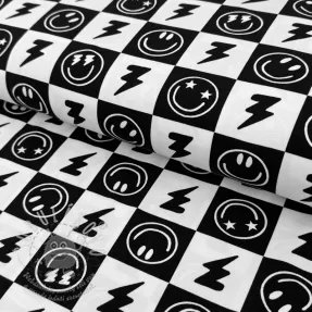 Úplet Happy faces square black digital print