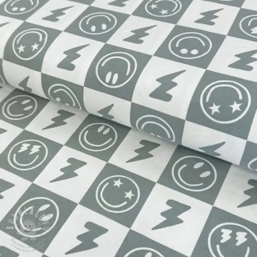 Levně Úplet Happy faces square sage digital print