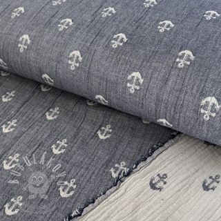 Dvojitá gázovina/mušelín JACQUARD Anchor 2-side faded gray navy