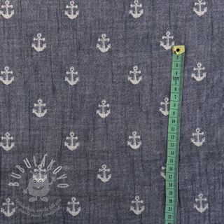 Dvojitá gázovina/mušelín JACQUARD Anchor 2-side faded gray navy