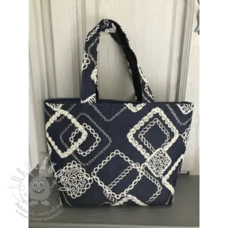Bavlněná látka JEANS EMBROIDERY Square dark blue