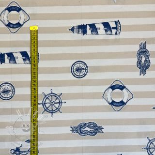 Dekorační látka premium Lighthouse anchor stripe