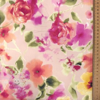 Bavlněná látka SATIN Kauai pink digital print