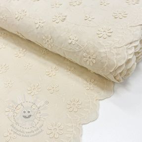 Bavlněná látka EMBROIDERY Catchy daisy ecru