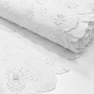 Bavlněná látka EMBROIDERY Catchy daisy white