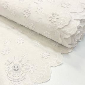 Bavlněná látka EMBROIDERY Catchy daisy off white