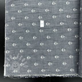 Dvojitá gázovina/mušelín JACQUARD Anchor 2-side faded gray navy II.třída