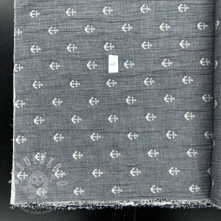 Dvojitá gázovina/mušelín JACQUARD Anchor 2-side faded gray navy