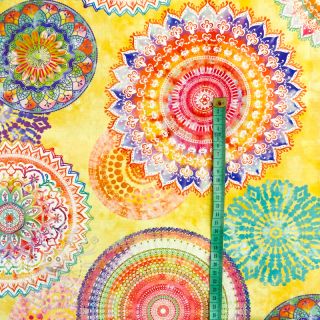Dekorační látka s teflonovou úpravou MANDALA WATERCOLOUR YELLOW