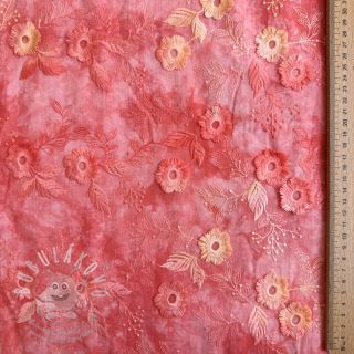 Bavlněná látka TIE DYE EMBROIDERY Poppy design K