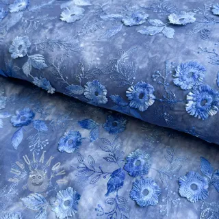 Bavlněná látka TIE DYE EMBROIDERY Poppy design L