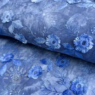 Bavlněná látka TIE DYE EMBROIDERY Poppy design L