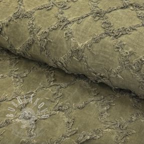 Bavlněná látka se lnem Vintage Fringe Diamonds army