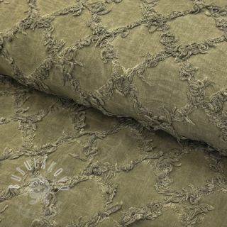Bavlněná látka se lnem Vintage Fringe Diamonds army