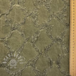 Bavlněná látka se lnem Vintage Fringe Diamonds army